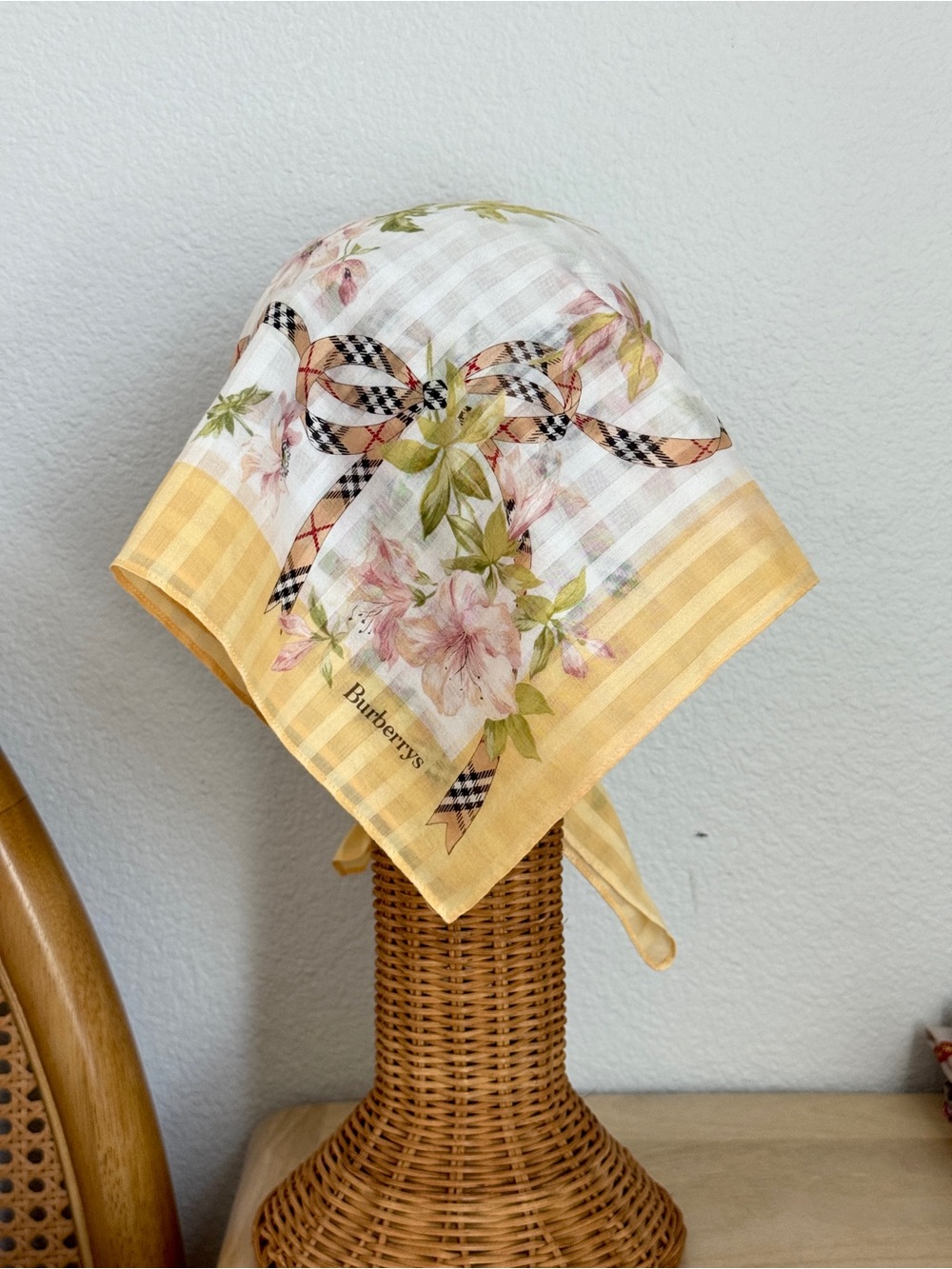 Vintage Burberrys Floral Ribbon Cotton Bandana Scarf Made in Japan